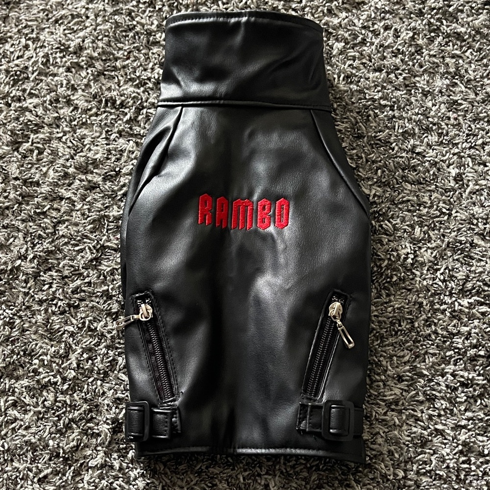 Black Faux Leather Quilted Doggie Jacket (M) SEE PICS FOR EXACT MEASUREMENTS!!!!